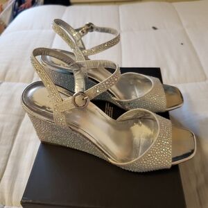 Silver rhinestone wedge heels size 7